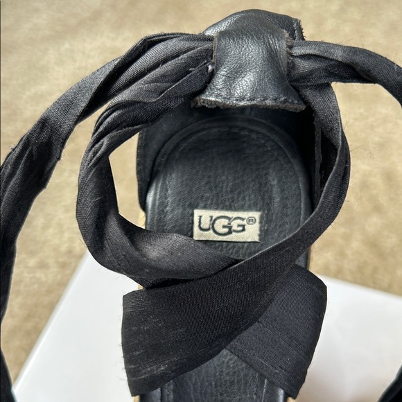UGG Black/Tan Lace Up Espadrille Wedge Sandals - Picture 4 of 12
